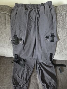 SHEIN Dark Gray Cargo Jogger Pants with Buckles & Straps
